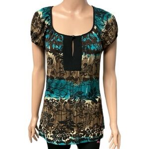 PerSeption Concept - EC - Teal and Brown Floral Blouse
